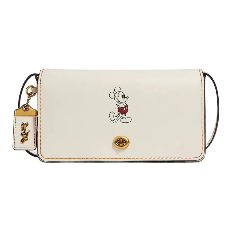 COACH Disney, Collaboration Dinky Leather Envelope Bag, Handbag, Shoulder Bag, Crossbody Bag Women's Beige-0