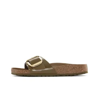 Birkenstock Madrid Big Buckle Natural Leather Narrow Fit Sandals 'Patent High Shine Mud Green' Women's