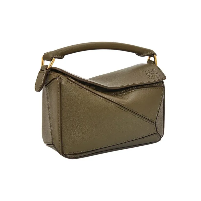 LOEWE Puzzle Cow Leather Geometric Bag Puzzle Bag Handbag Shoulder Bag Crossbody Bag Mini Women's Dark Khaki Green-2