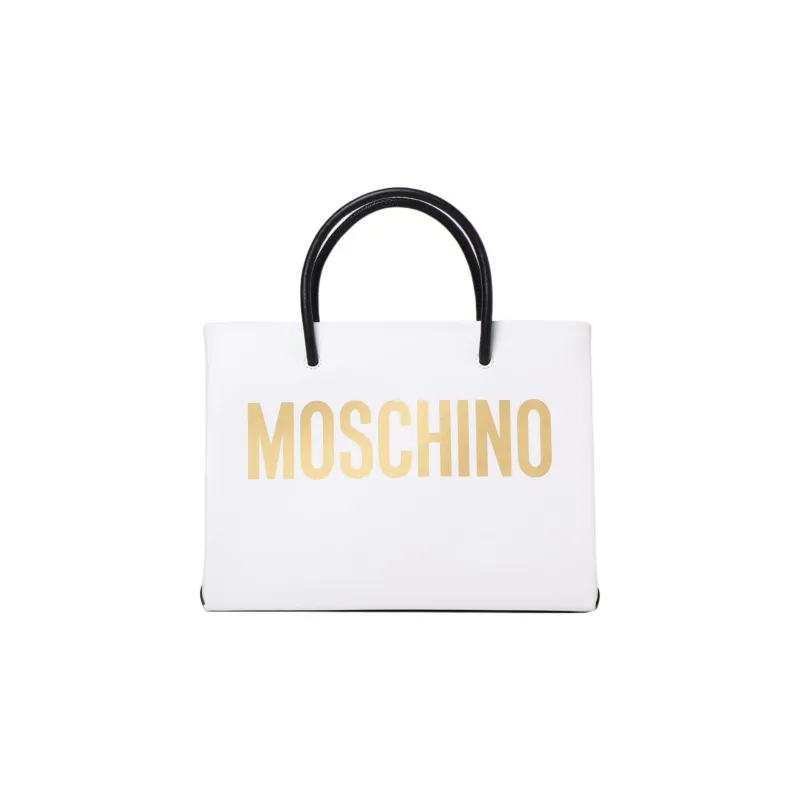 MOSCHINO Calfskin Tote Bag Shopping Bag Shoulder Bag Crossbody Bag Handbag Small Size Women's White-0