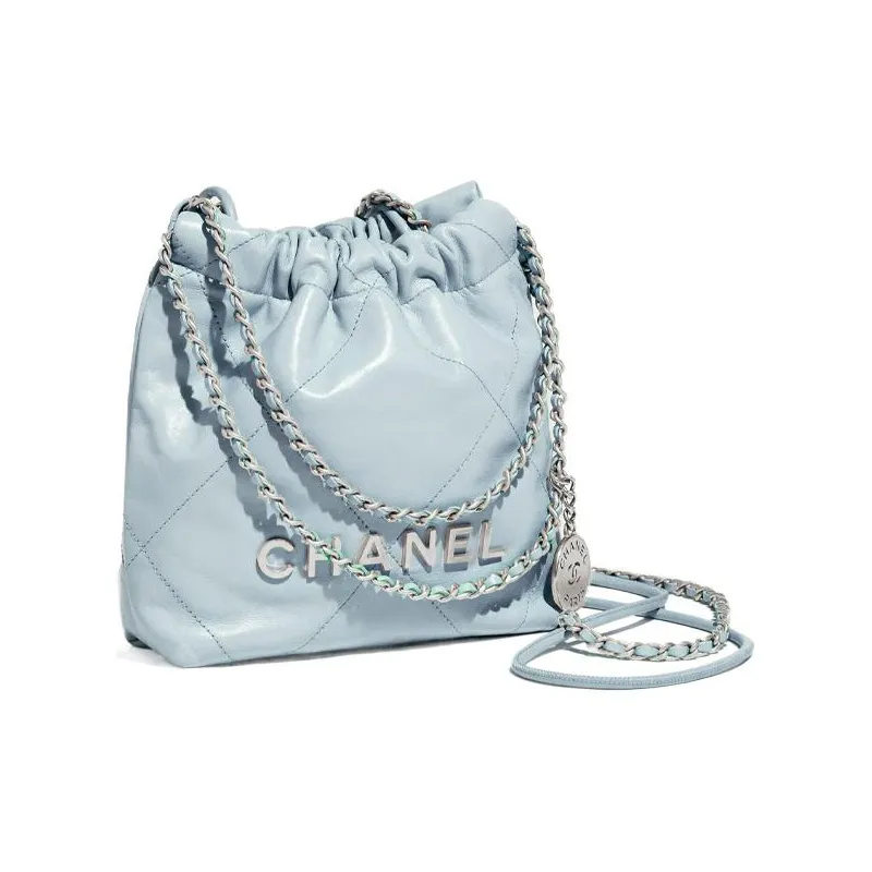 CHANEL 22Bag Bright Calfskin Bucket Bag, Shoulder Bag, Crossbody Bag Mini Women's Cream Blue Baby Blue-1