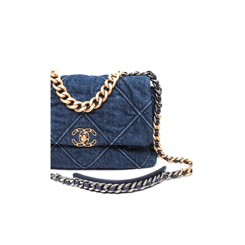 CHANEL 19Bag Denim Flap Bag, Messenger Bag, Shoulder Bag, Crossbody Bag Medium Size Women's Denim Blue-2
