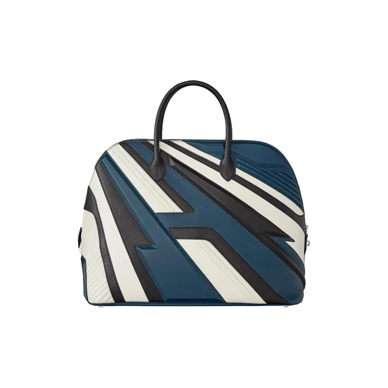 HERMES Bolide Evergrain Evercolor With Swift Calfskin Racing Bag Handbag Men's Black/White/Marine Blue-2