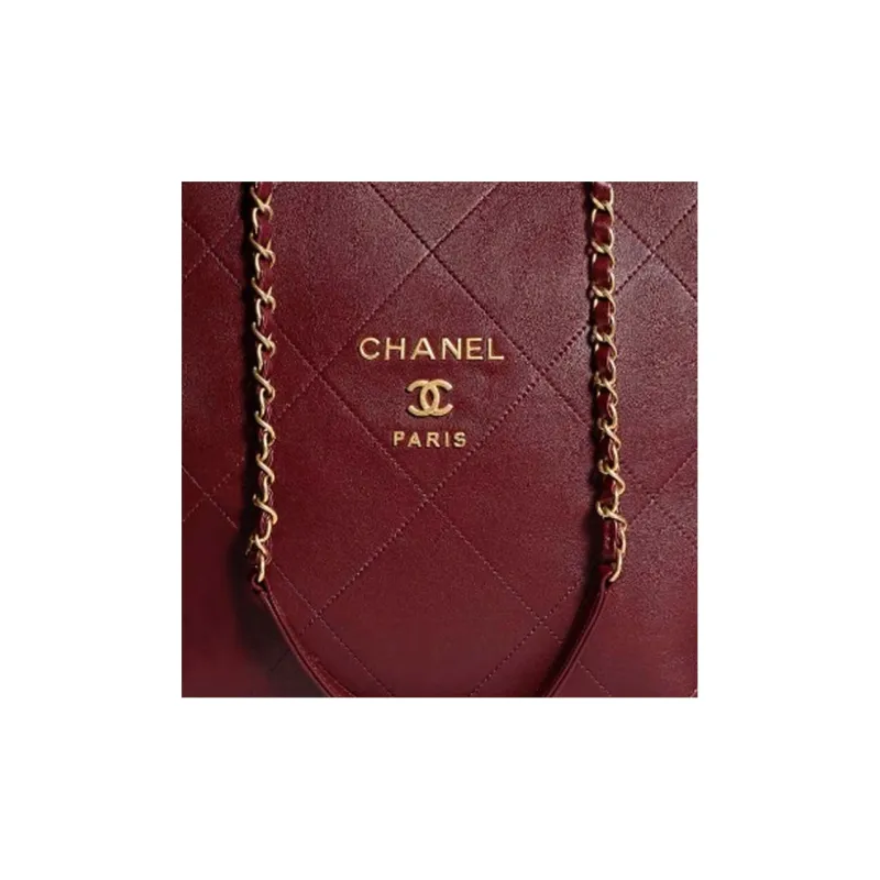 CHANEL Calfskin Tote Bag, Shopping Bag, Shoulder Bag, Handbag Women's Burgundy-1
