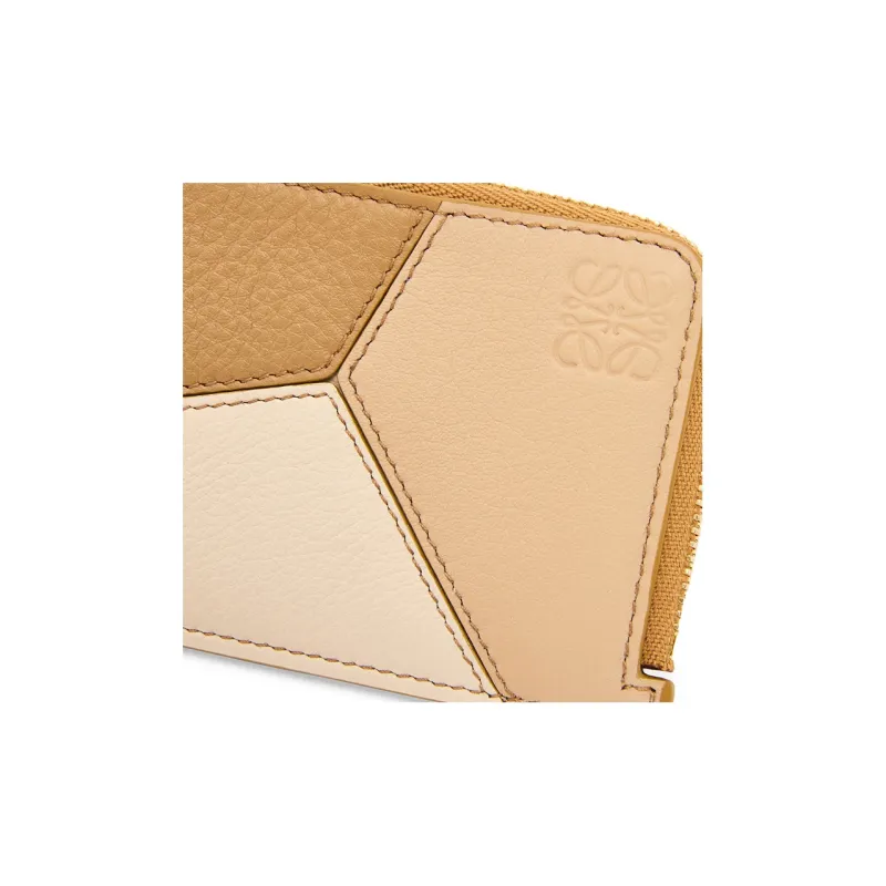 LOEWE Puzzle Cow Leather Coin Card Holder Women's Gray Beige/Gold-3