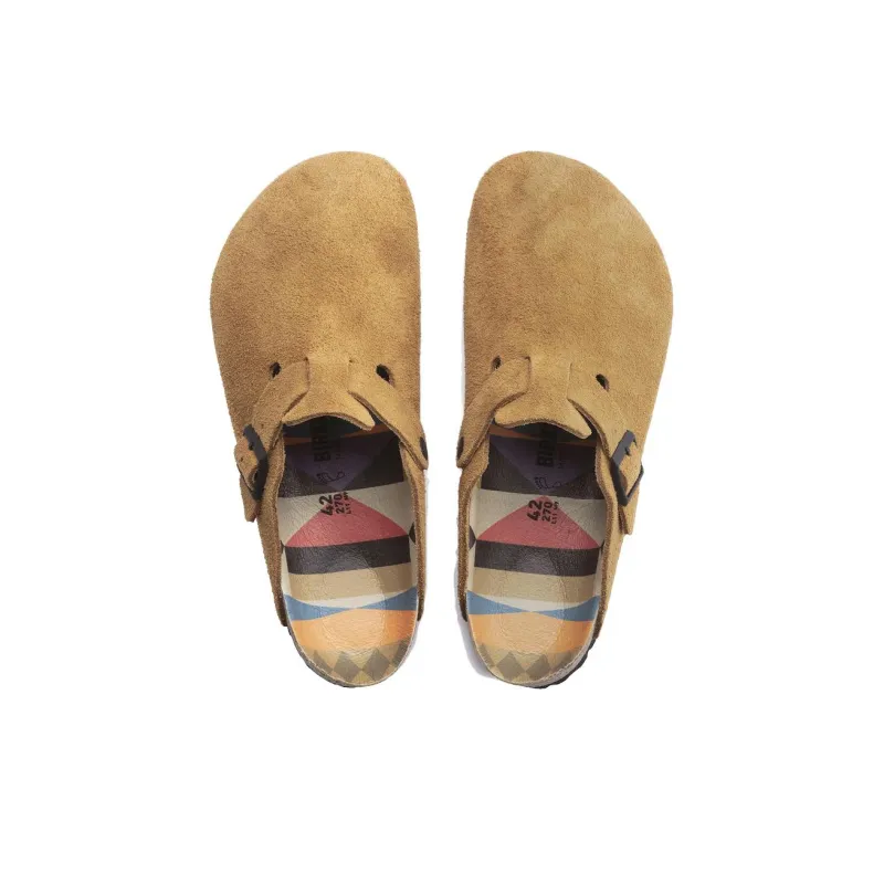 Birkenstock Boston Suede Cork Brown Pattern Footbed-3