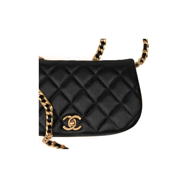 CHANEL Gold Tone Lock Chain Shoulder Bag, Crossbody Bag Women's Black-2