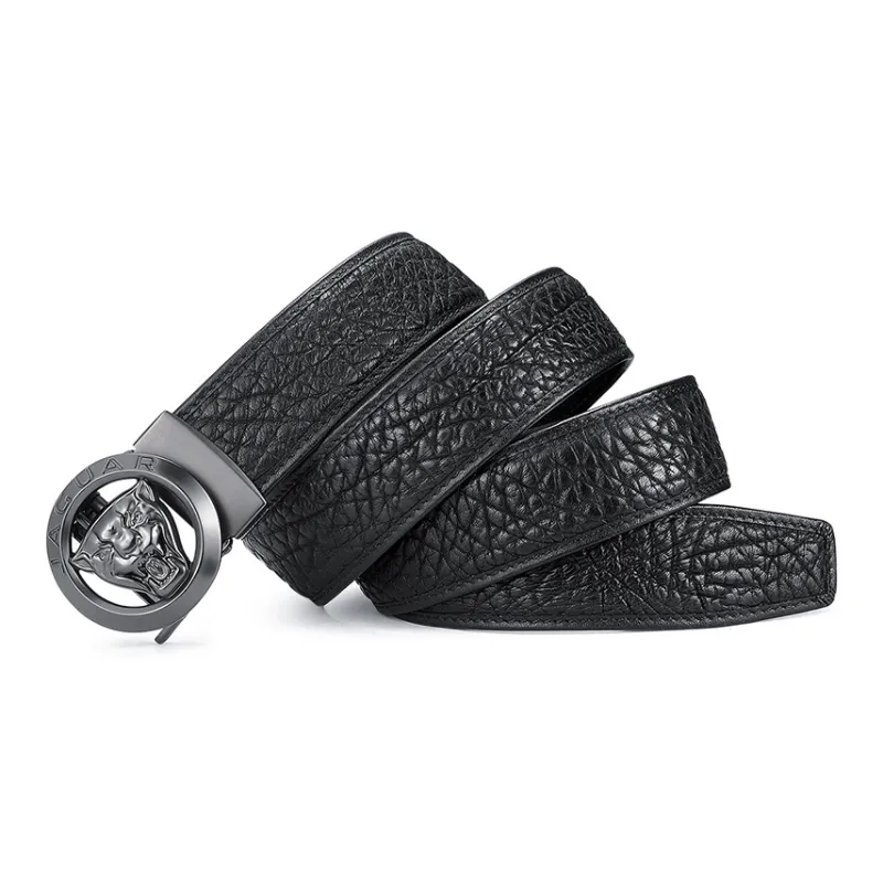 JAGUAR Men's Wild Cow Leather Individual Automatic Buckle Top Grain Cow Leather Belt Men's 3.5cm-3
