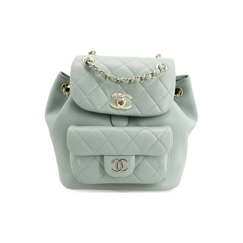 CHANEL Duma Cow Leather Backpack Women's Gray Green-0