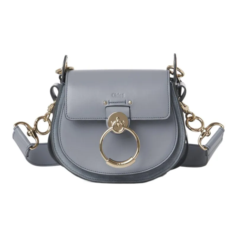 Chloe Tess Calfskin With Suede Shoulder Bag Crossbody Bag Handbag Small Size Women's Storm Blue-0