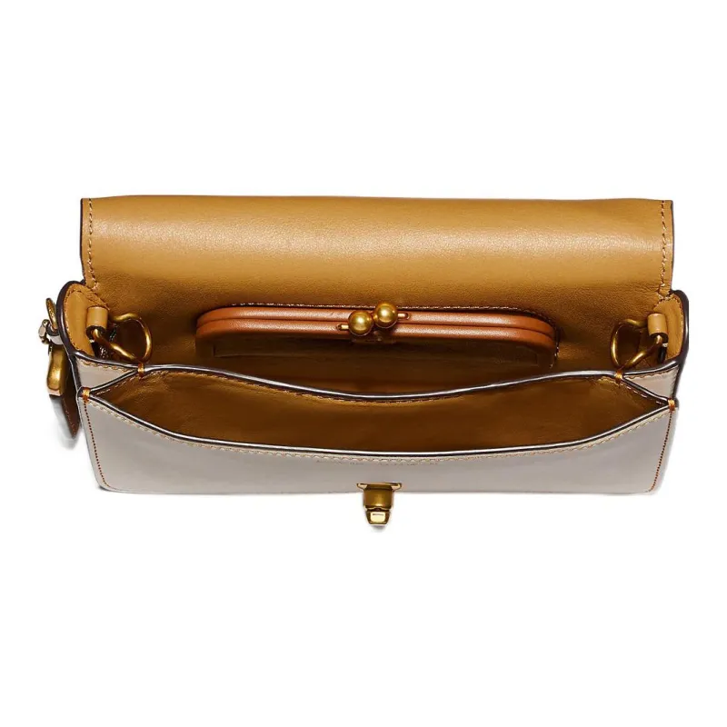 COACH Disney, Collaboration Dinky Leather Envelope Bag, Handbag, Shoulder Bag, Crossbody Bag Women's Beige-2
