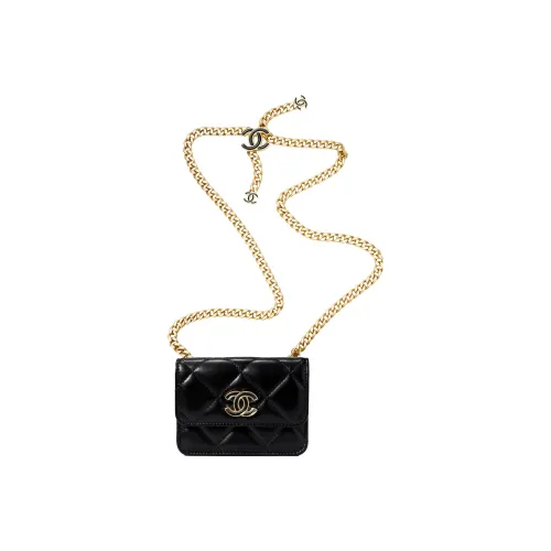 CHANEL Lambskin Fanny Pack Shoulder Bag Crossbody Bag Regular Women's Black