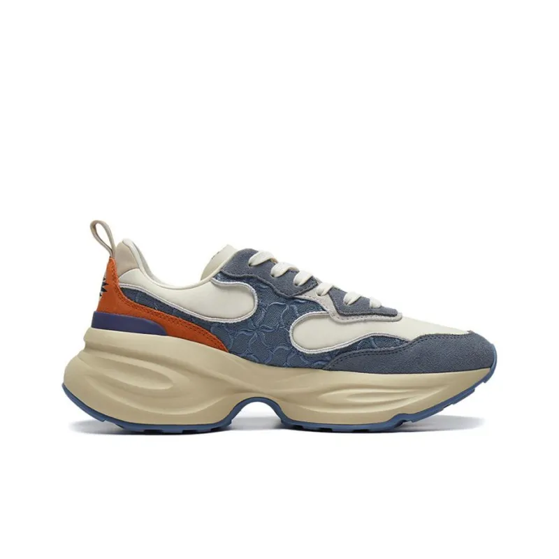 LI NING 1990 Clouds Cushioned Abrasion Resistant Slip Resistant Low Top Running Shoes Women's Gray Tea Red Patchwork-1