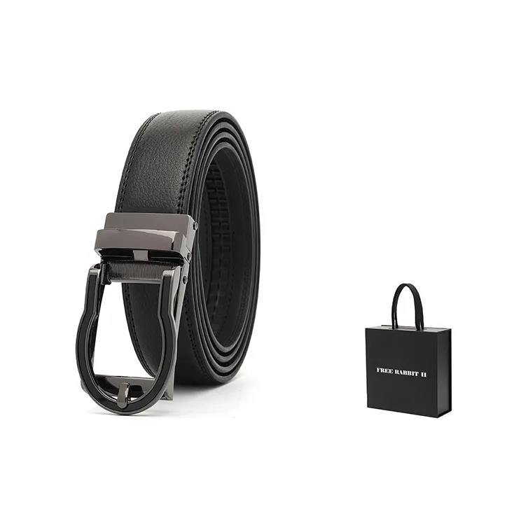 FREE RABBITⅡ Cut Out Buckle Belt With Reverse Pull Automatic Buckle Leather Belts Men's 3.5cm-2