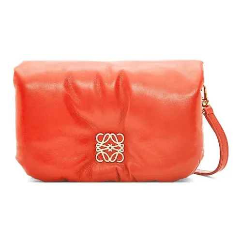 LOEWE Goya Shiny Nappa Sheep Leather Shoulder Bag Crossbody Bag Mini Women's Orange