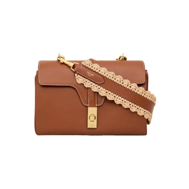 CELINE Plant Material Cow Leather Patchwork Bag Shoulder Strap Women's Natural Color/Tan-1