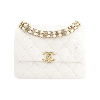 CHANEL 22K Autumn And Winter Litchi Grain Cow Leather Shoulder Bag, Crossbody Bag Women's White