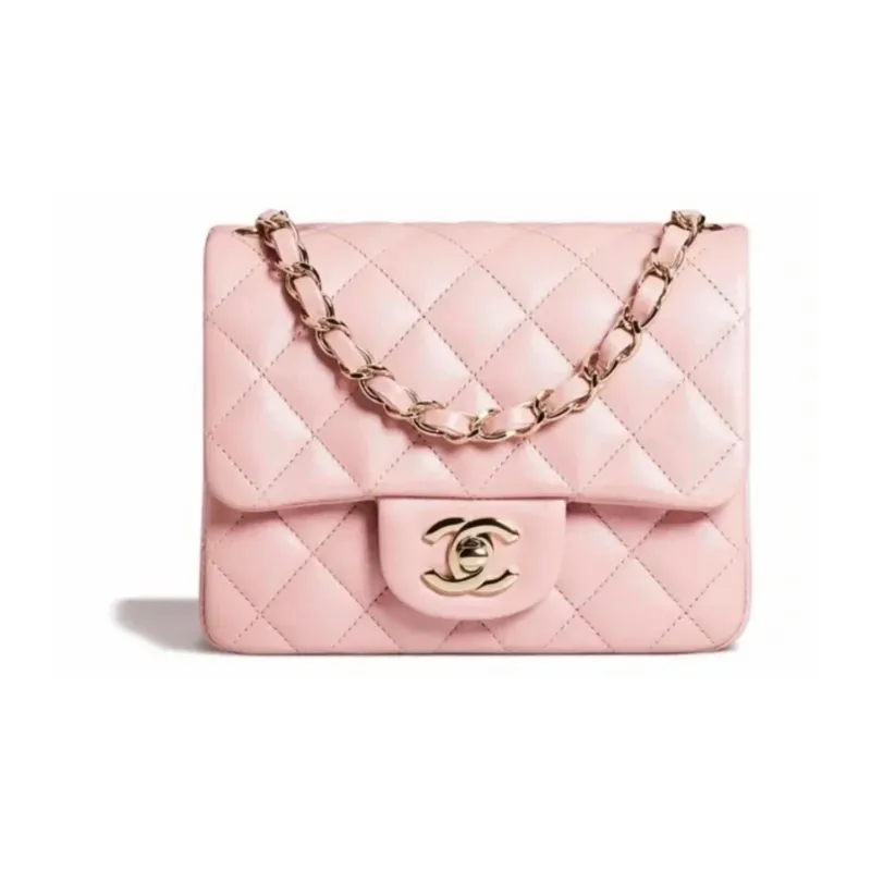 CHANEL Sheepskin Mini Square Flap Bag, Flap Bag, Shoulder Bag, Crossbody Bag Mini Women's Pink-0