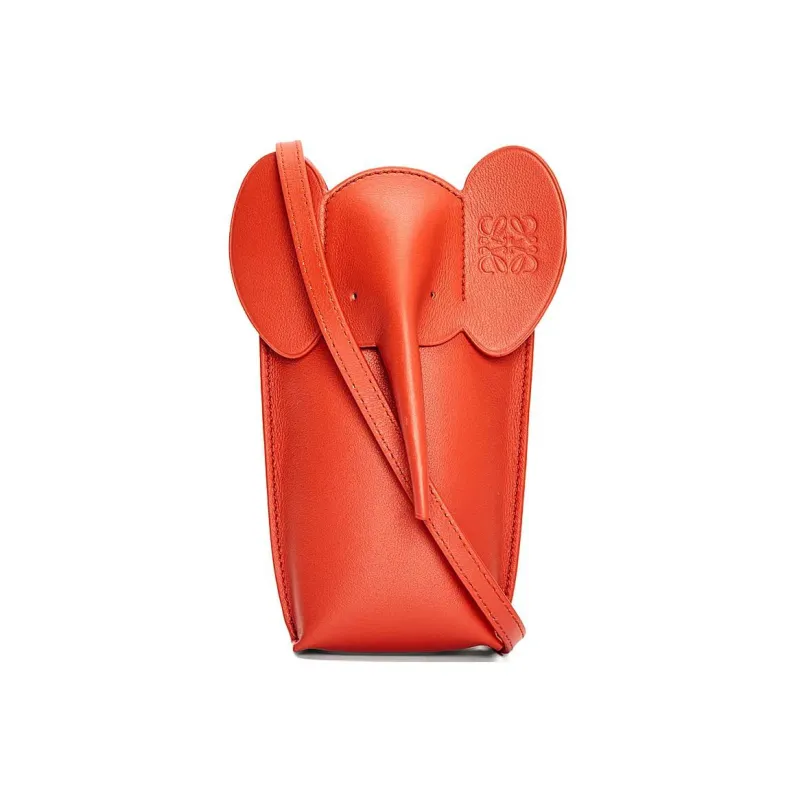 LOEWE Elephant Pocket Cow Leather Cell Phone Pouch Shoulder Bag Crossbody Bag Women's Orange-0