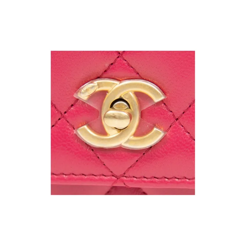 CHANEL WOC Sheepskin Crossbody Bag Shoulder Bag Wallet On Chain Women's Vibrant Pink-4