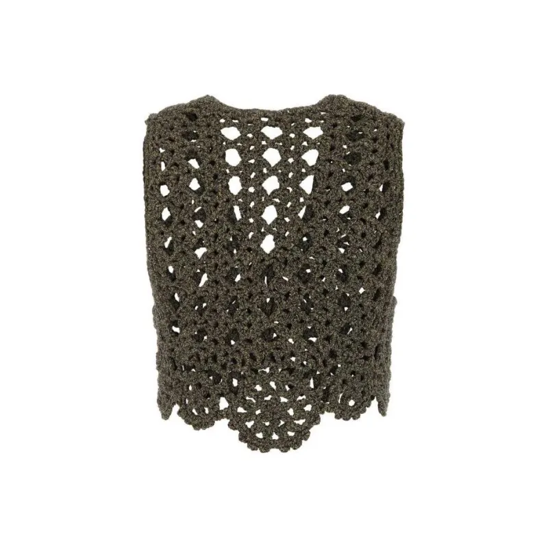 GANNI Crochet-Knit V-Neck Cropped Top-1