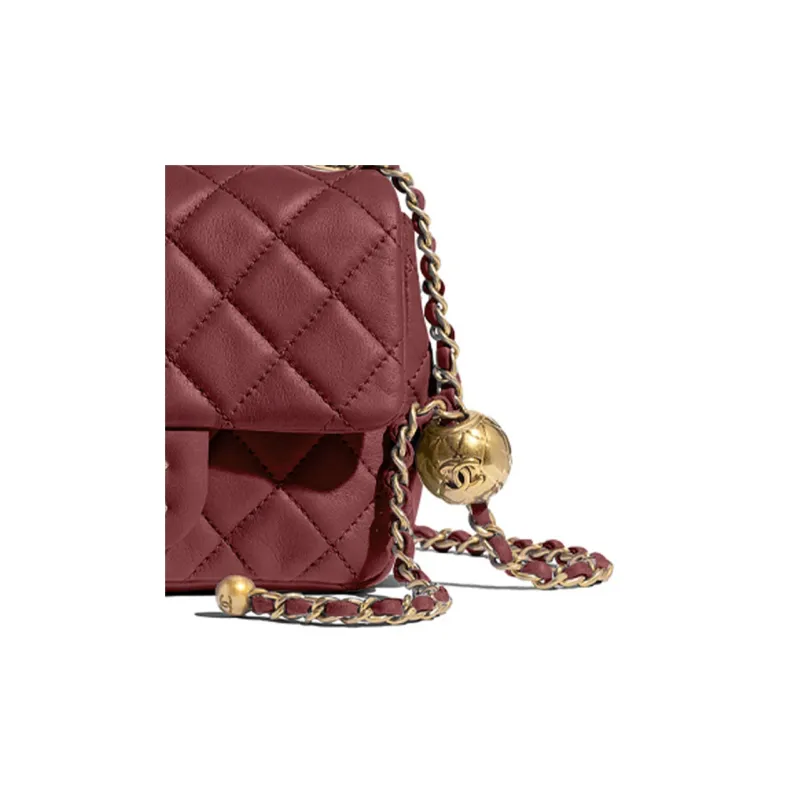 CHANEL Lambskin Mini Square Flap Bag, Shoulder Bag, Crossbody Bag Women's Burgundy-1