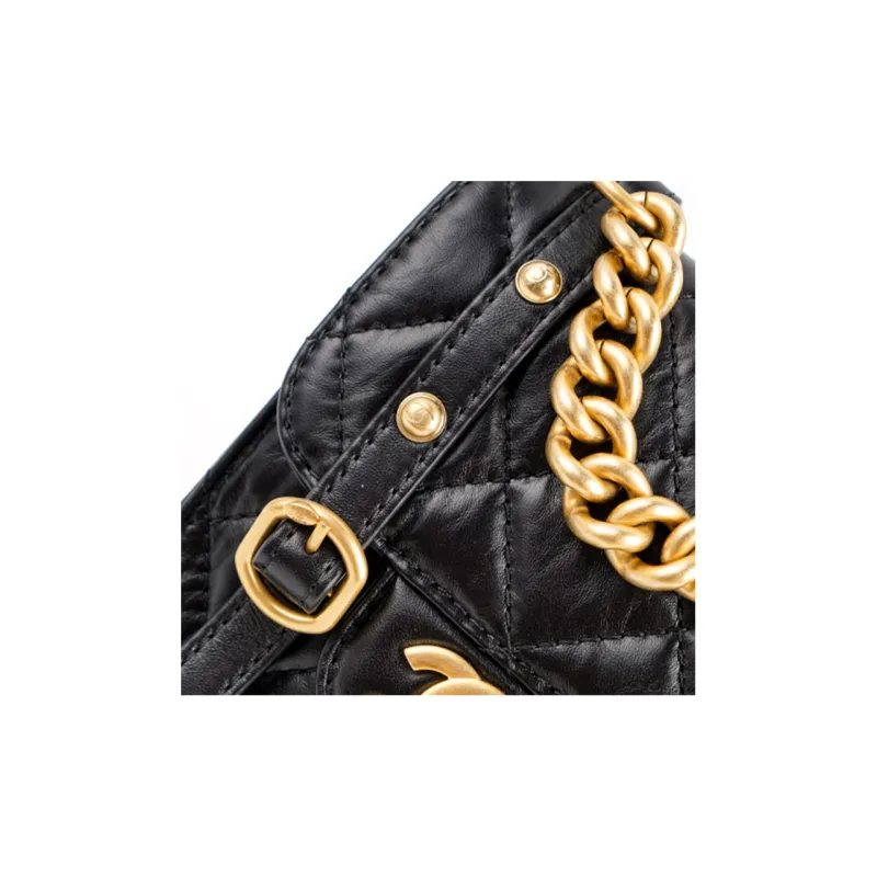 CHANEL Calfskin Messenger Bag, Cell Phone Pouch, One Shoulder Handbag, Crossbody Bag Mini Women's Black-3