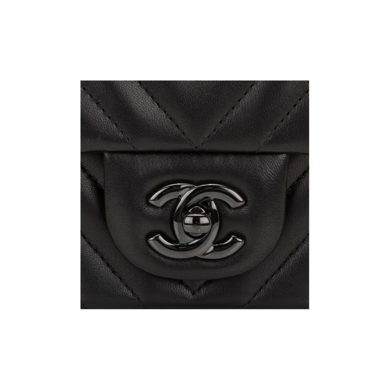CHANEL So Black Sheepskin Shoulder Bag, Crossbody Bag Women's Black-4