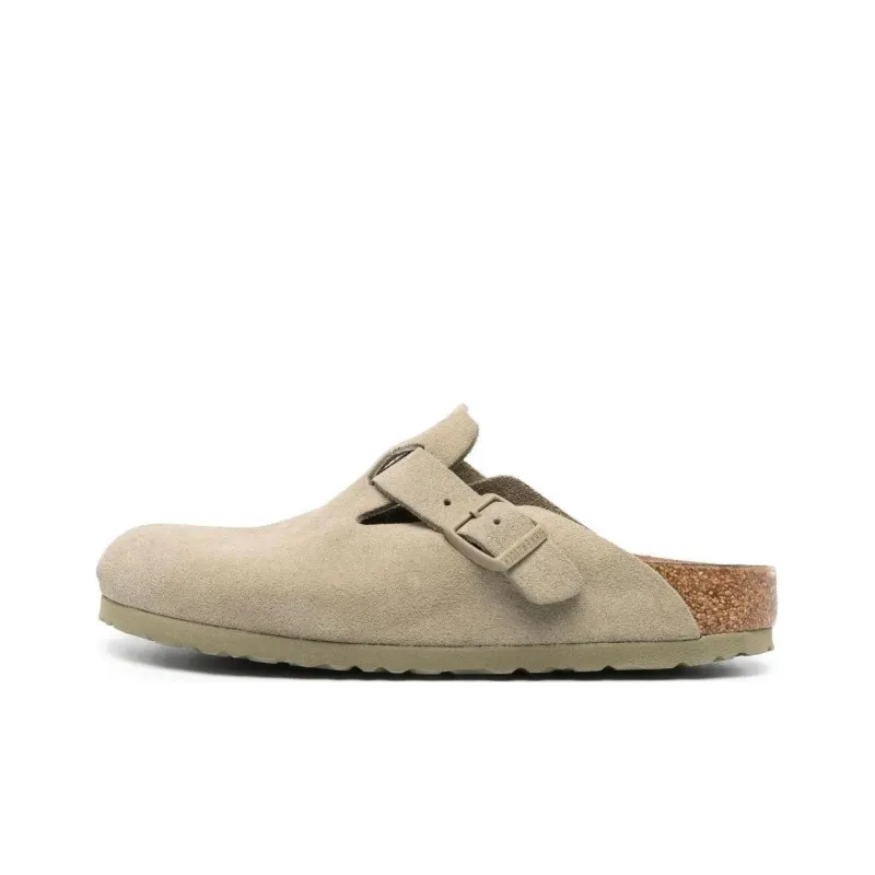 Birkenstock Boston Suede Leather Narrow Fit Sandals 'Faded Khaki'-0