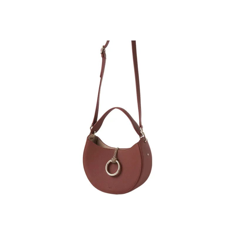 Chloe Grained Calfskin Hobo Bag Shoulder Bag Crossbody Bag Handbag Small Size Women's Tan-1