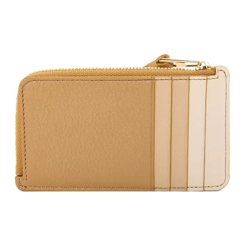 LOEWE Puzzle Cow Leather Coin Card Holder Women's Gray Beige/Gold-2