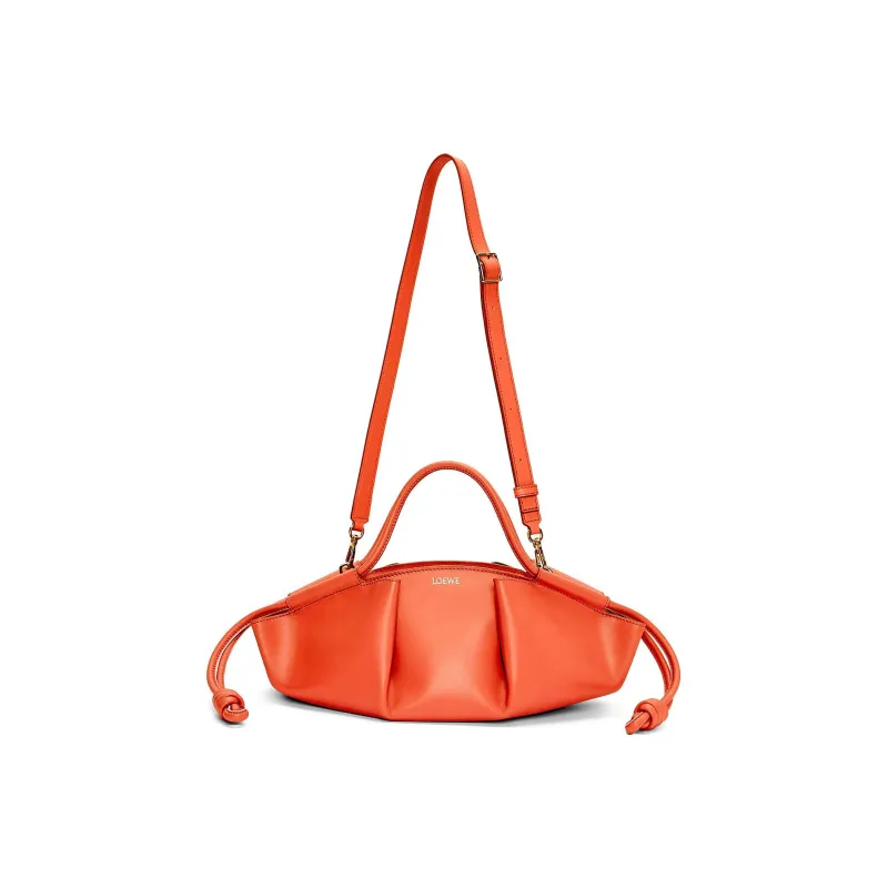 LOEWE Shiny Nappa Cow Leather Dumpling Bag Shoulder Bag Crossbody Bag Handbag Small Size Women's Orange-1