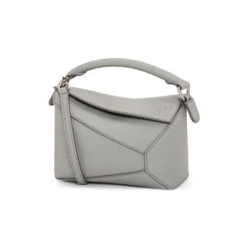 LOEWE Puzzle Soft Grained Cow Leather Shoulder Bag Crossbody Bag Handbag Mini Women's Pearl Gray