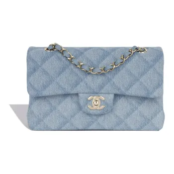 CHANEL Classic Flap CF Denim Crossbody Bag, Shoulder Bag Trumpets Women's Light Blue