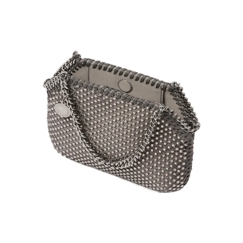 Stella McCartney Falabella Satin Crystal Mesh Layer One Shoulder Handbag Mini Women's Dark Charcoal Gray-3
