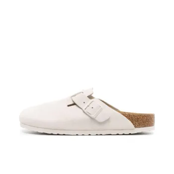 Birkenstock Boston Suede Leather Narrow Fit Sandals 'Antique White'