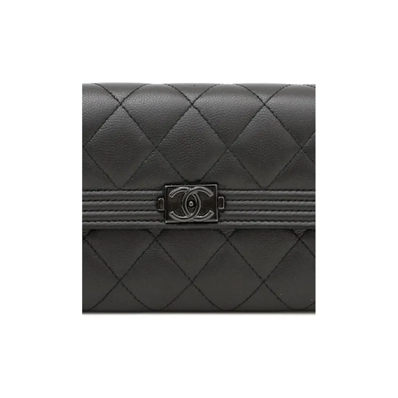 CHANEL LeboySo Black Leather Card Holder, Wallet Women's Black-1