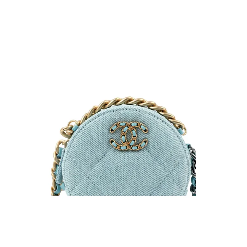 CHANEL 19Bag Denim Small Round Cake Evening Bag, Clutch, Shoulder Bag, Crossbody Bag Women's Blue-2