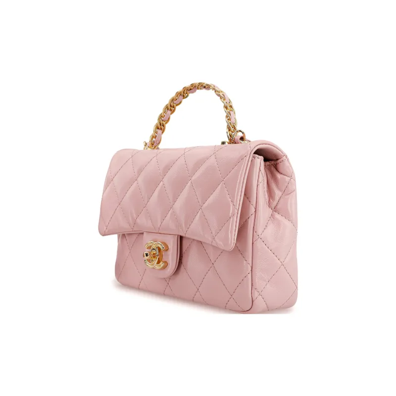 CHANEL Bright Lambskin Flap Bag, Shoulder Bag, Crossbody Bag, Handbag Trumpets Women's Pink-1