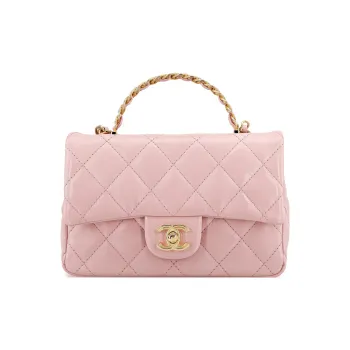 CHANEL Shiny Lambskin Flap Bag Shoulder Bag Crossbody Bag Handbag Small Size Women's Pink
