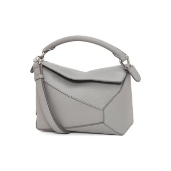 LOEWE Puzzle Soft Grain Cow Leather Shoulder Bag, Crossbody Bag, Handbag Trumpets Women's Pearl Gray