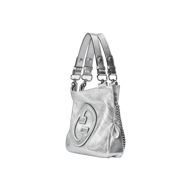 GUCCI Blondie Leather Tote Bag Shopping Bag Handbag Small Size Women's Silver-1