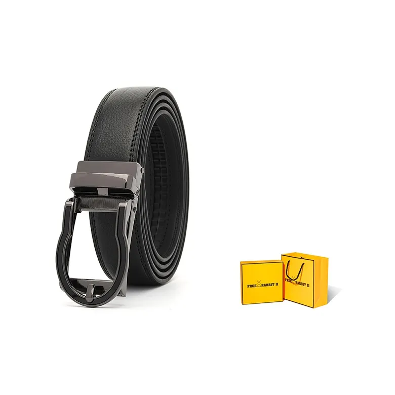 FREE RABBITⅡ Cut Out Buckle Belt With Reverse Pull Automatic Buckle Leather Belts Men's 3.5cm-0