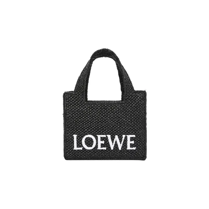 LOEWE Raffia Fiber Tote Bag, Shopping Bag, Shoulder Bag, Crossbody Bag, Handbag Mini Women's Black-0