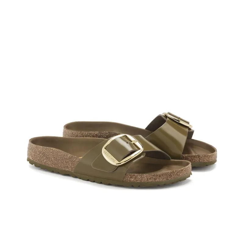 Birkenstock Madrid Big Buckle Natural Leather Narrow Fit Sandals 'Patent High Shine Mud Green' Women's-2