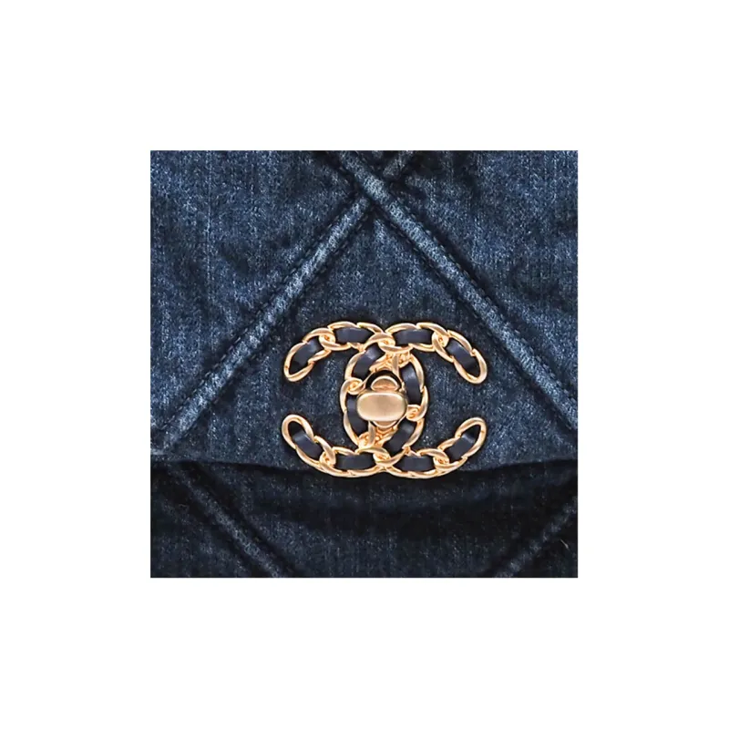 CHANEL 19Bag Denim Mouth Cover Bag Messenger Bag Crossbody Bag Large Size Women's Blue-1