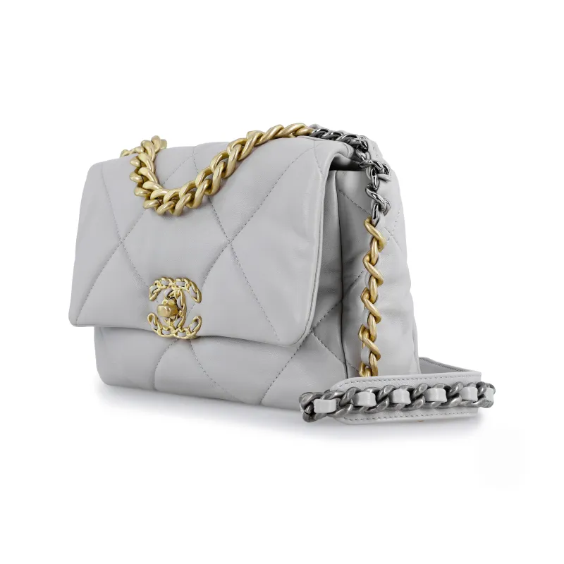 CHANEL Lambskin & Metal Shoulder Bag, Crossbody Bag Trumpets Women's Gray-1