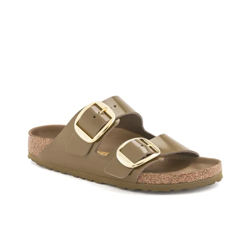 Birkenstock Arizona Big Buckle Natural Leather Patent Narrow Fit Sandals 'High Shine Mud Green' Women's-1