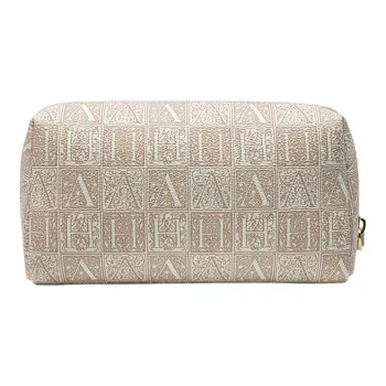 VANESSA HOGAN PVC Makeup Bag Square Bag Clutch Toiletry Bag Small Size Women's Apricot/Brown
