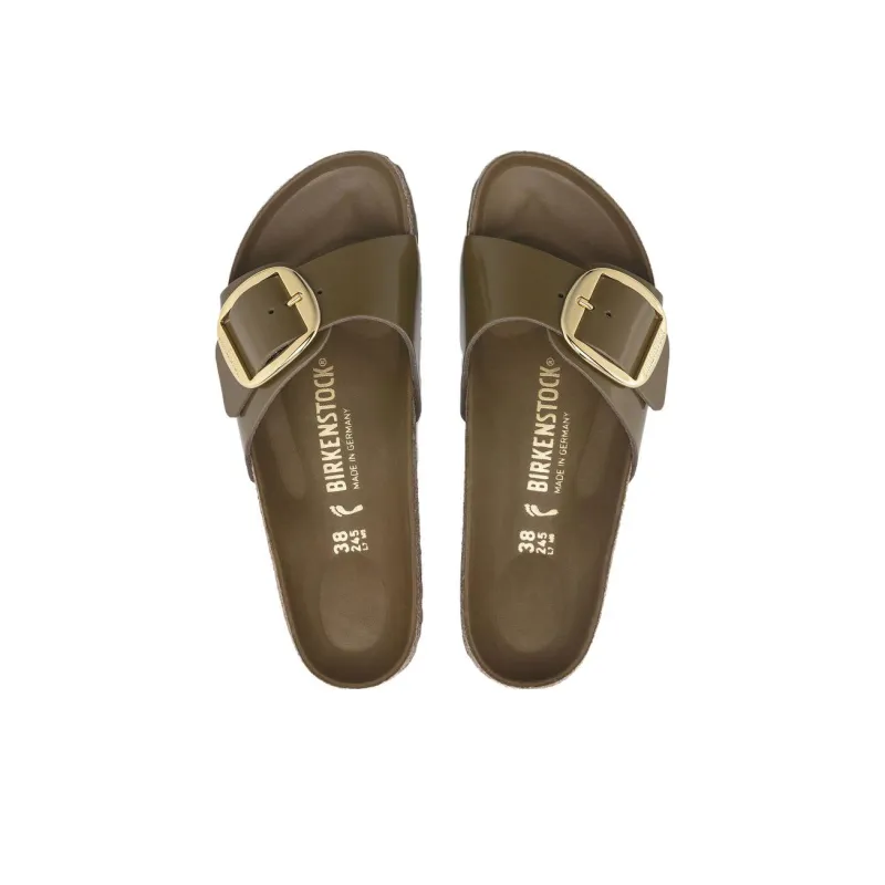Birkenstock Madrid Big Buckle Natural Leather Narrow Fit Sandals 'Patent High Shine Mud Green' Women's-3